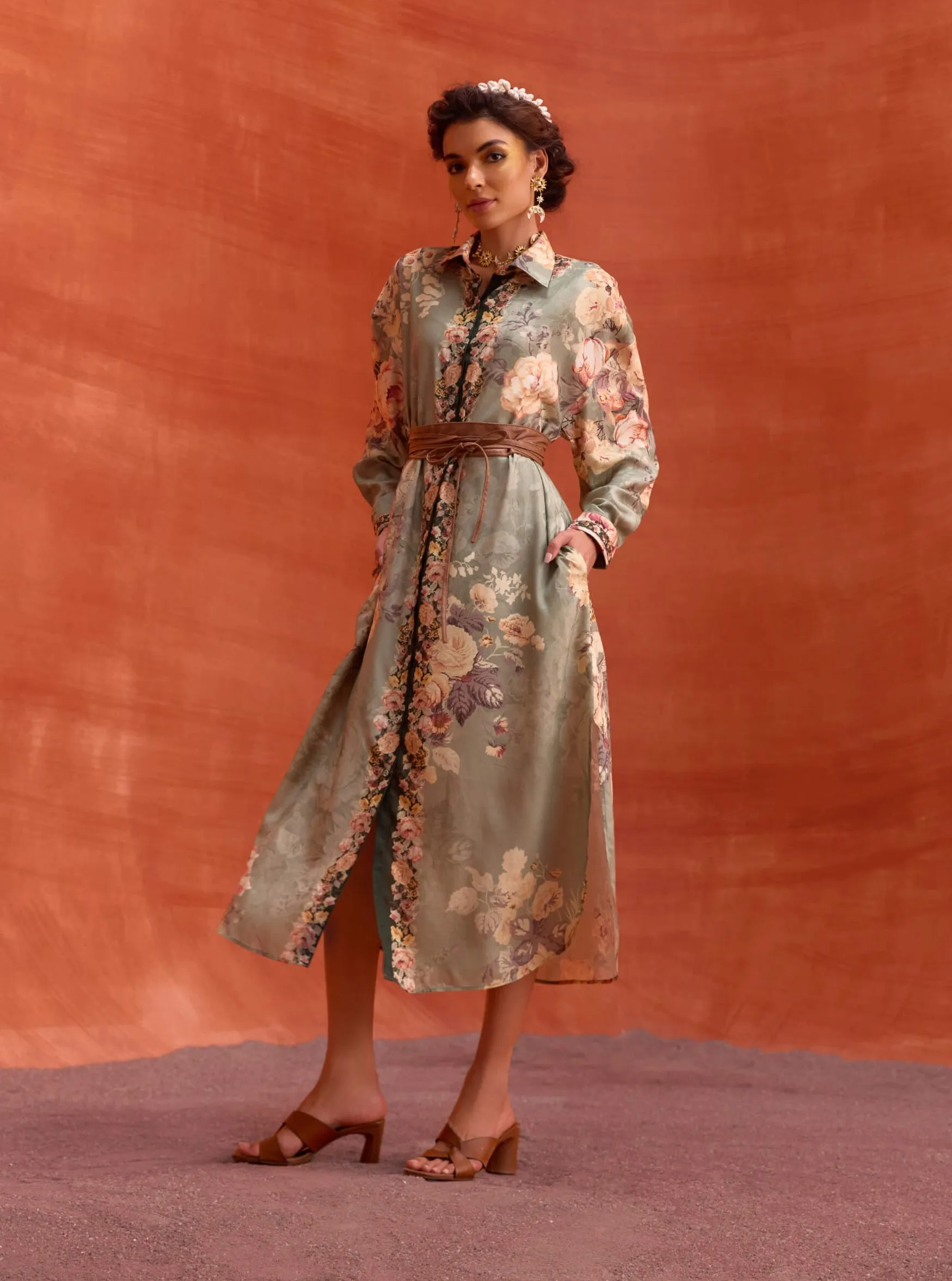 Tiffiny khakhi green shirt dress