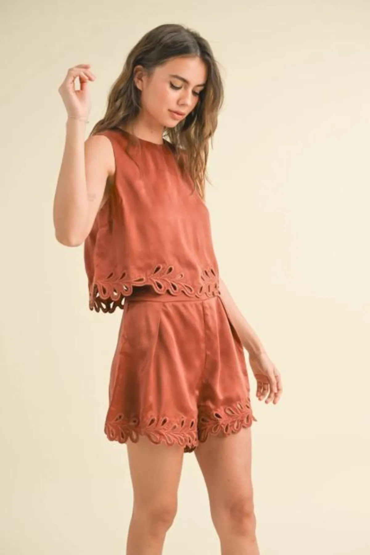 Toffee Embroidered Shorts