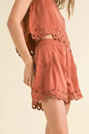 Toffee Embroidered Shorts