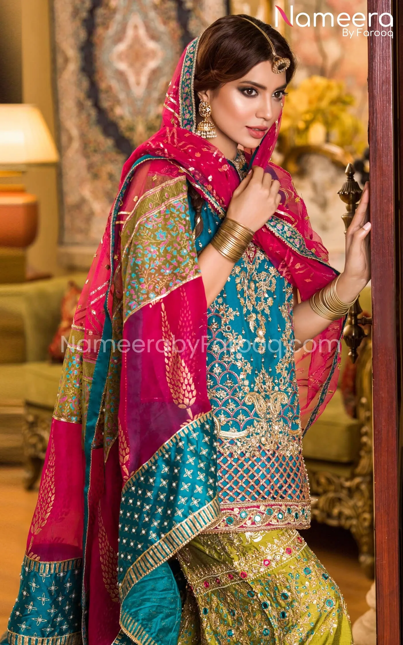 Traditional Pakistani Mehndi Dress for Bride #BS534