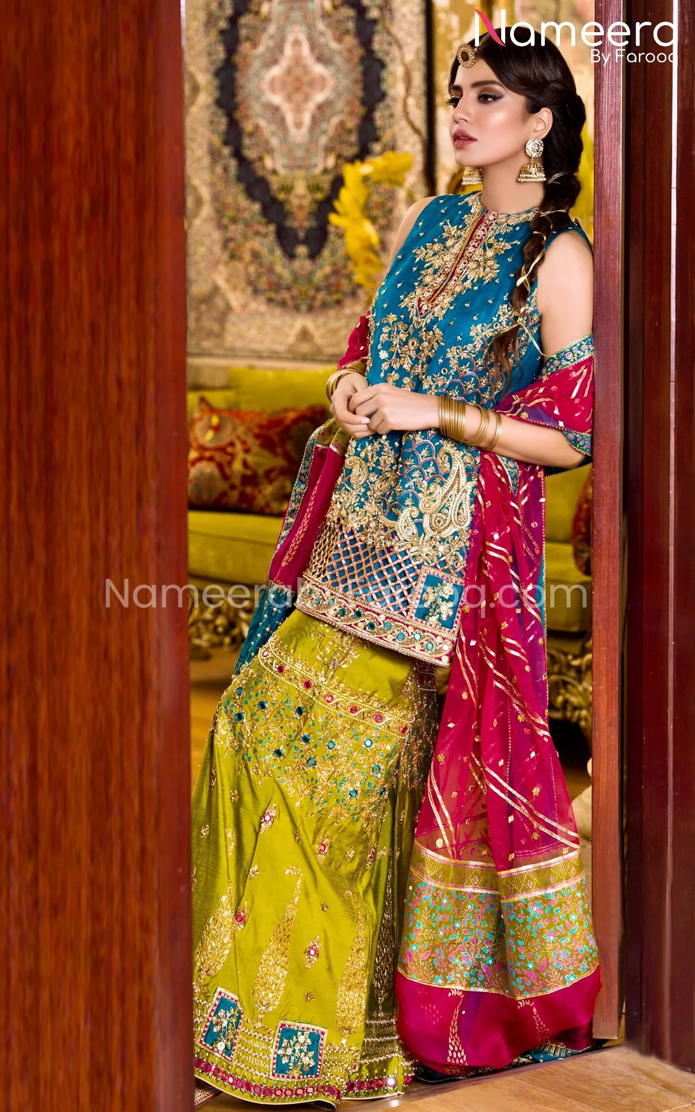 Traditional Pakistani Mehndi Dress for Bride #BS534