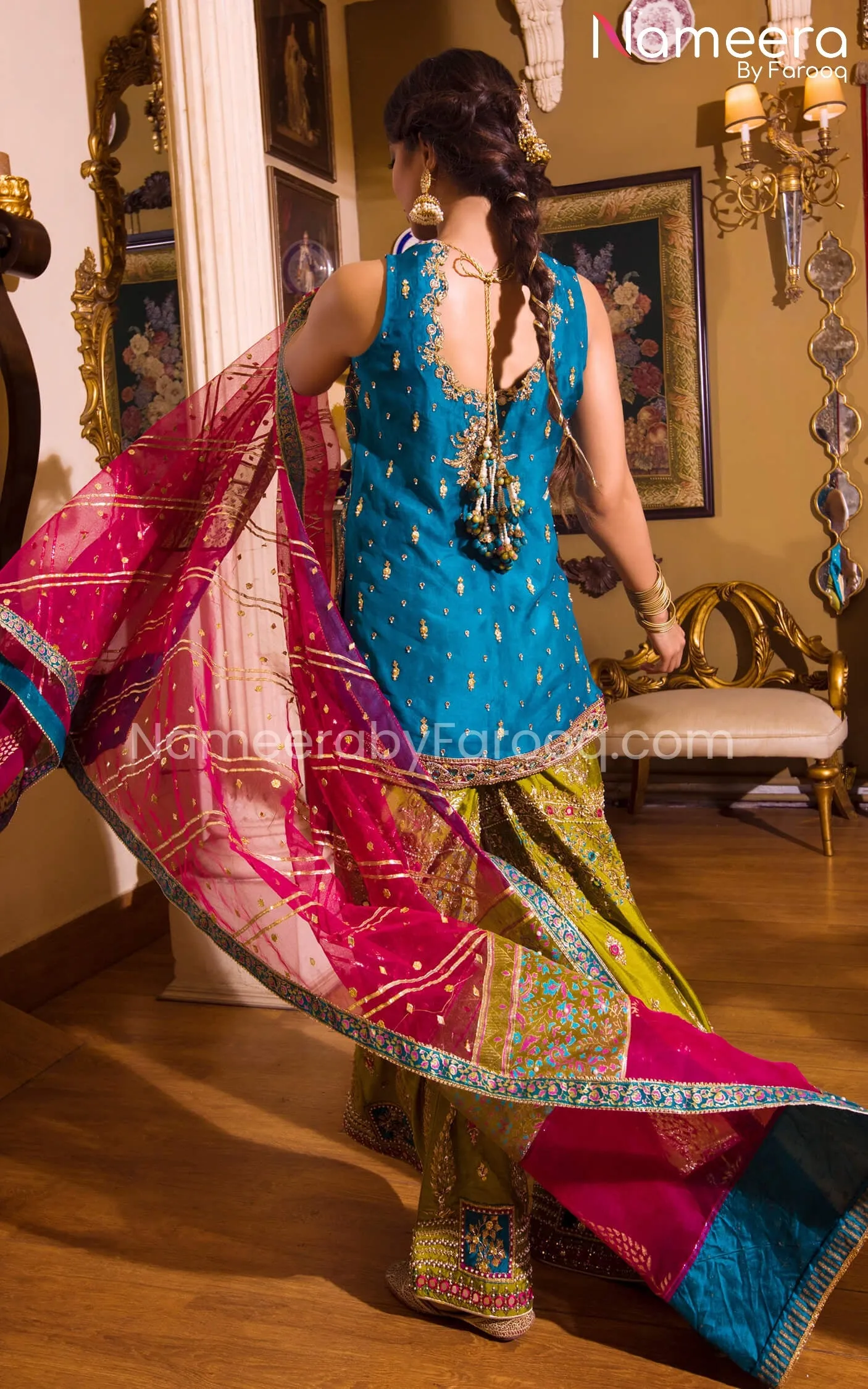 Traditional Pakistani Mehndi Dress for Bride #BS534