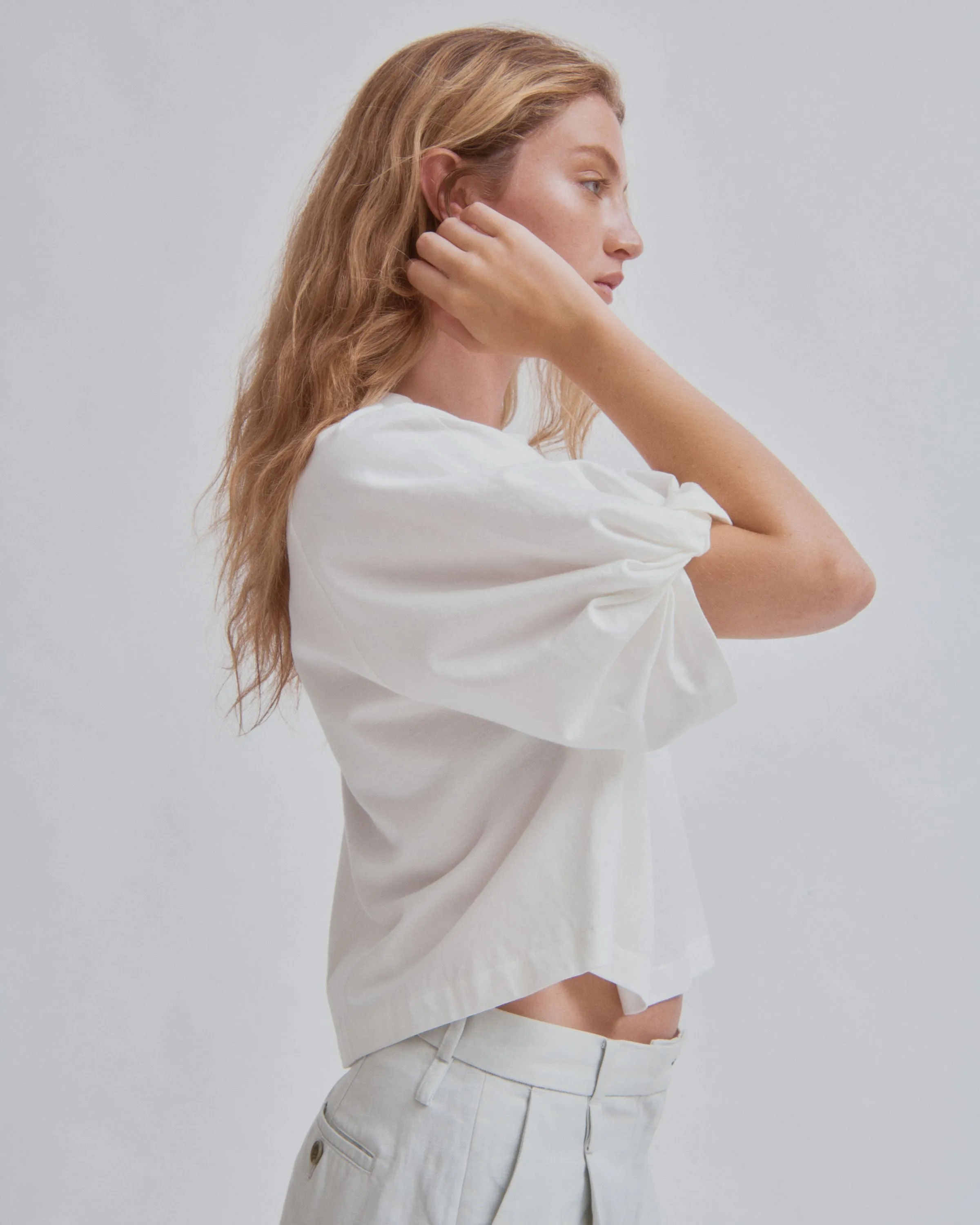 Twisted Sleeve Tee in  White