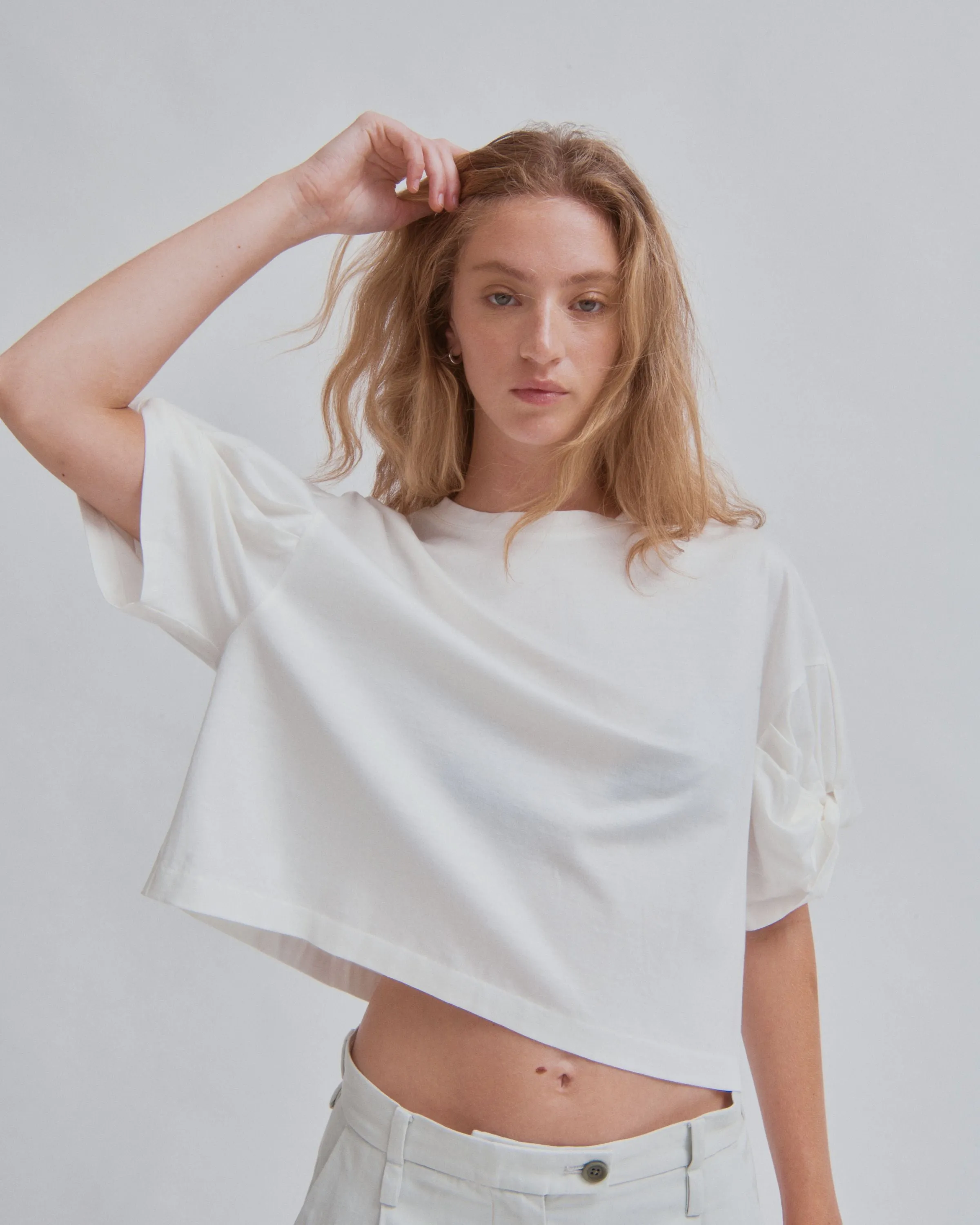Twisted Sleeve Tee in  White