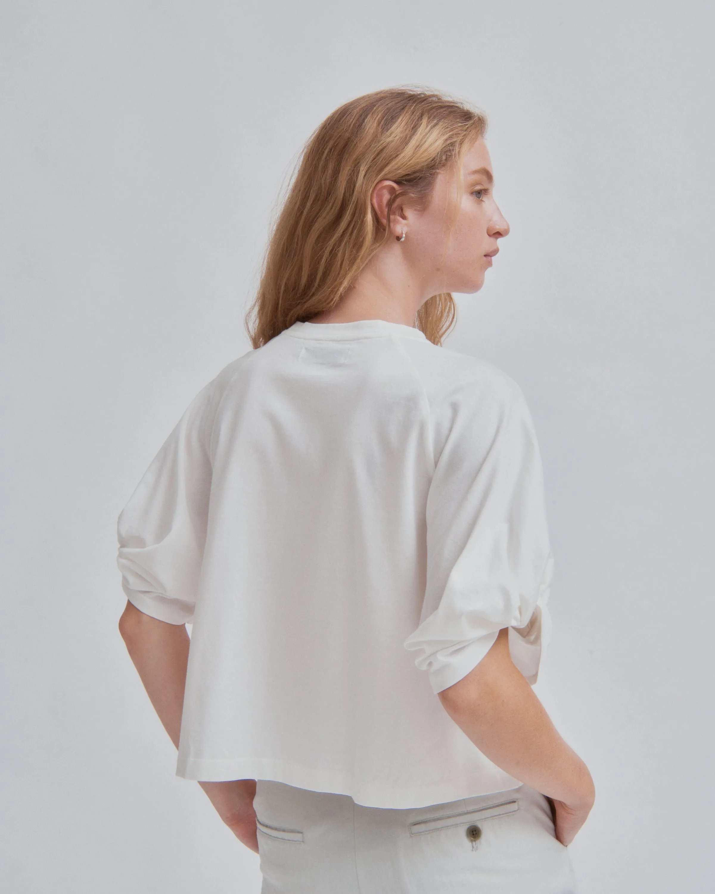 Twisted Sleeve Tee in  White
