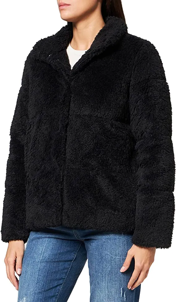 VERO MODA Womens Faux Fur Open Front Puffer Jacket Black S
