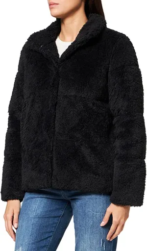 VERO MODA Womens Faux Fur Open Front Puffer Jacket Black S