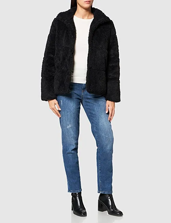 VERO MODA Womens Faux Fur Open Front Puffer Jacket Black S