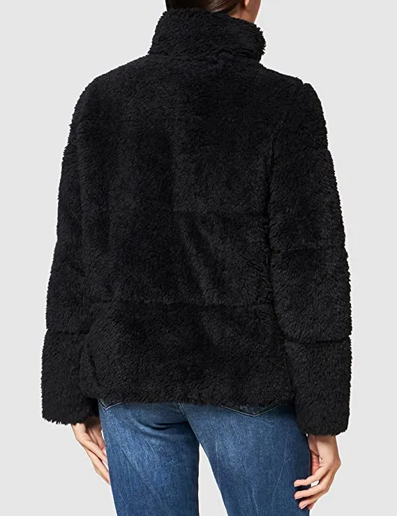 VERO MODA Womens Faux Fur Open Front Puffer Jacket Black S