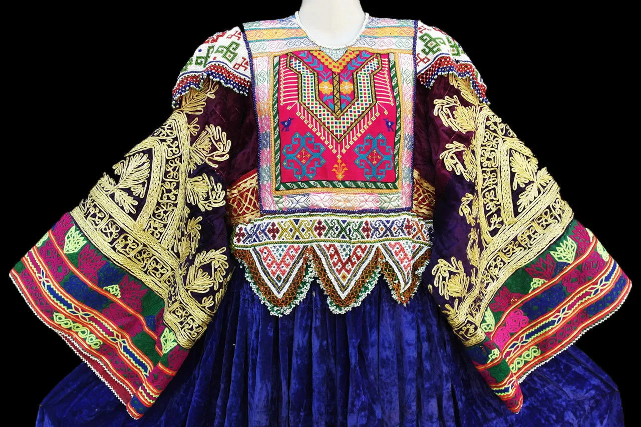 Vintage Afghan Blue Velvet Dress