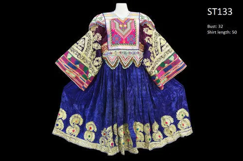 Vintage Afghan Blue Velvet Dress