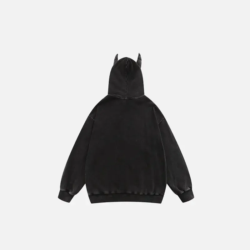 Vintage Devil Horns Zip-Up Hoodie in Ultra-Soft Cotton