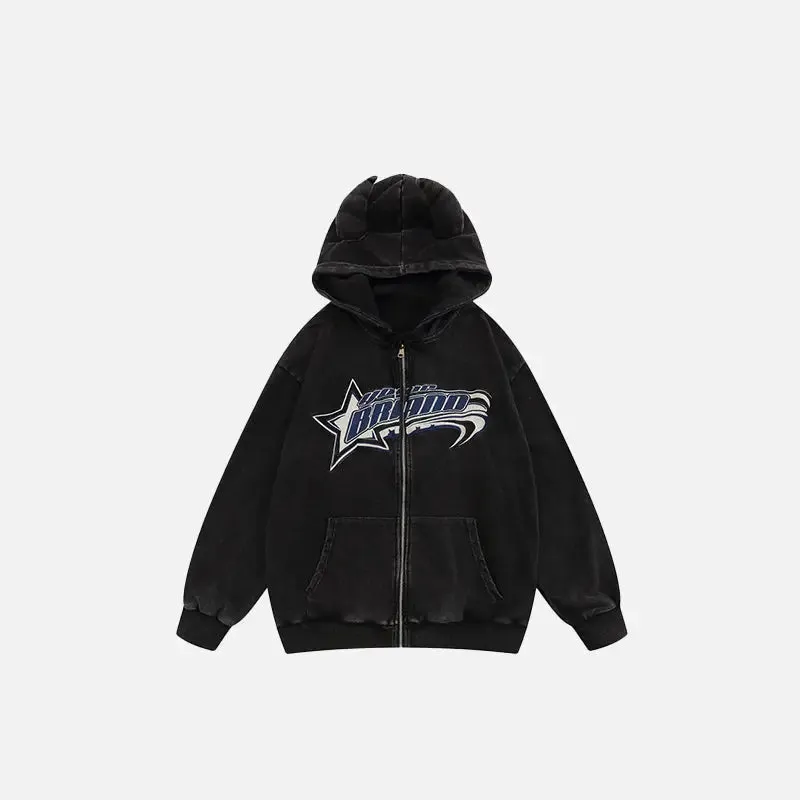 Vintage Devil Horns Zip-Up Hoodie in Ultra-Soft Cotton