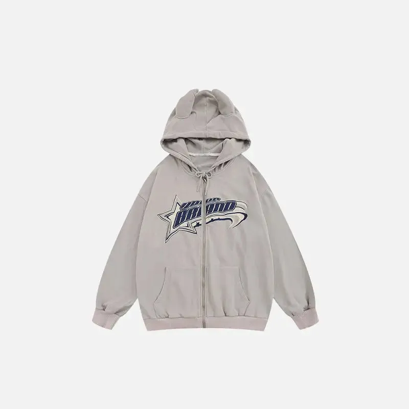 Vintage Devil Horns Zip-Up Hoodie in Ultra-Soft Cotton