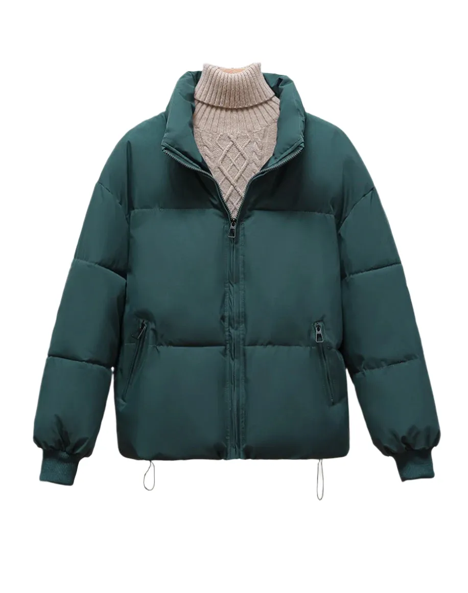 Warm and Stylish Padded Jacket with Drawstring Hem for Women