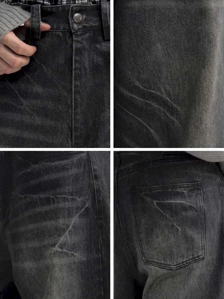 Washed Black Wide Leg Jeans【s0000010444】