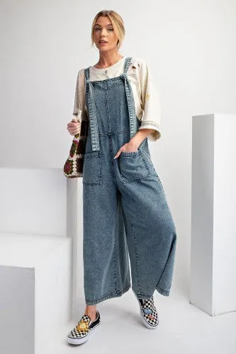 Washed Denim Wide Leg Jumpsuit
