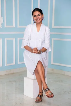 Whispering White Knee Length Dress