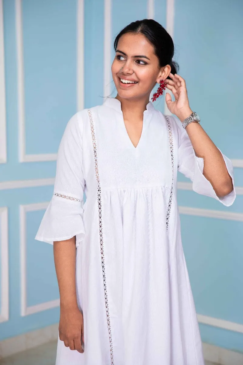 Whispering White Knee Length Dress
