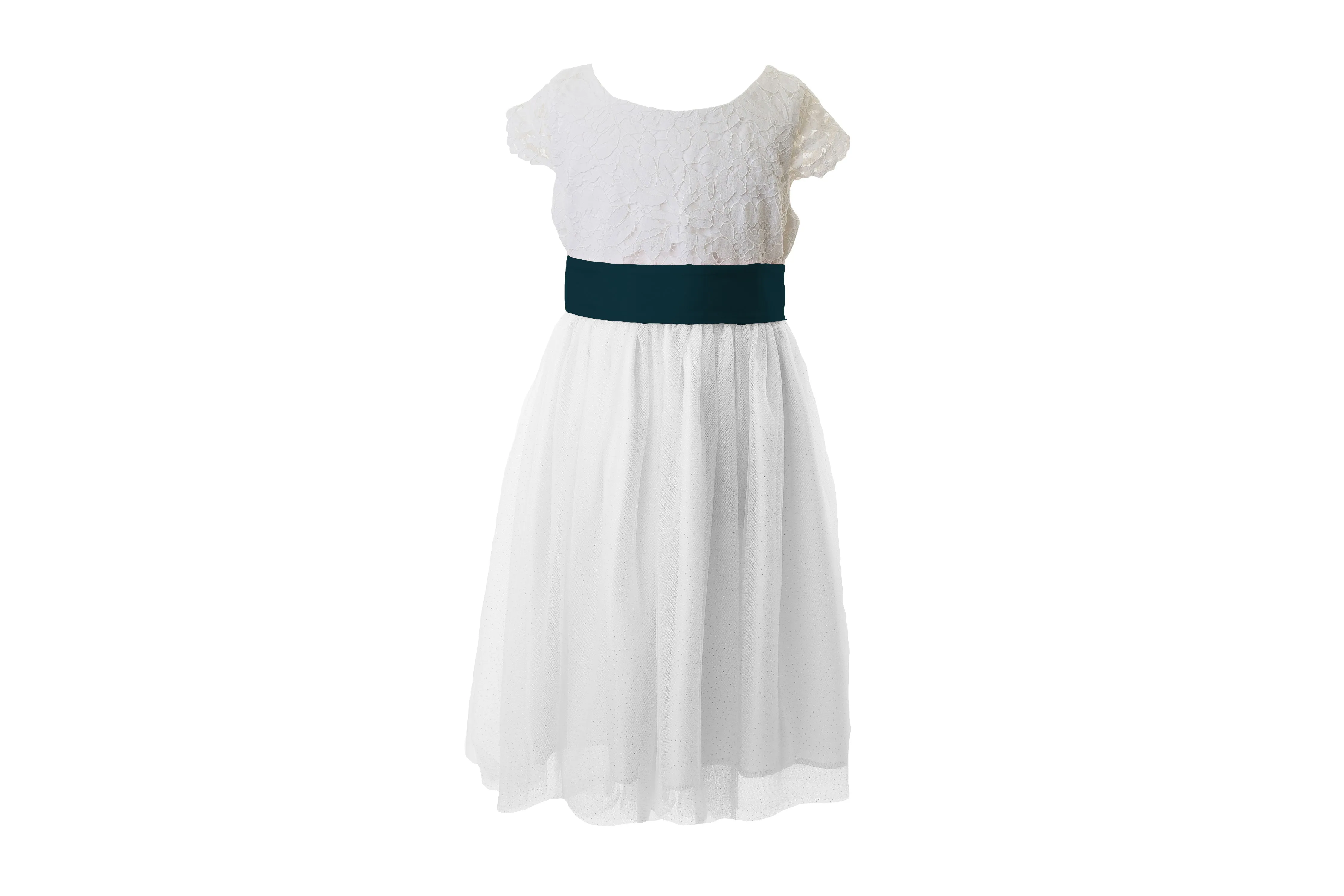 White Lace and Sparkle Tulle Flower Girl Dress