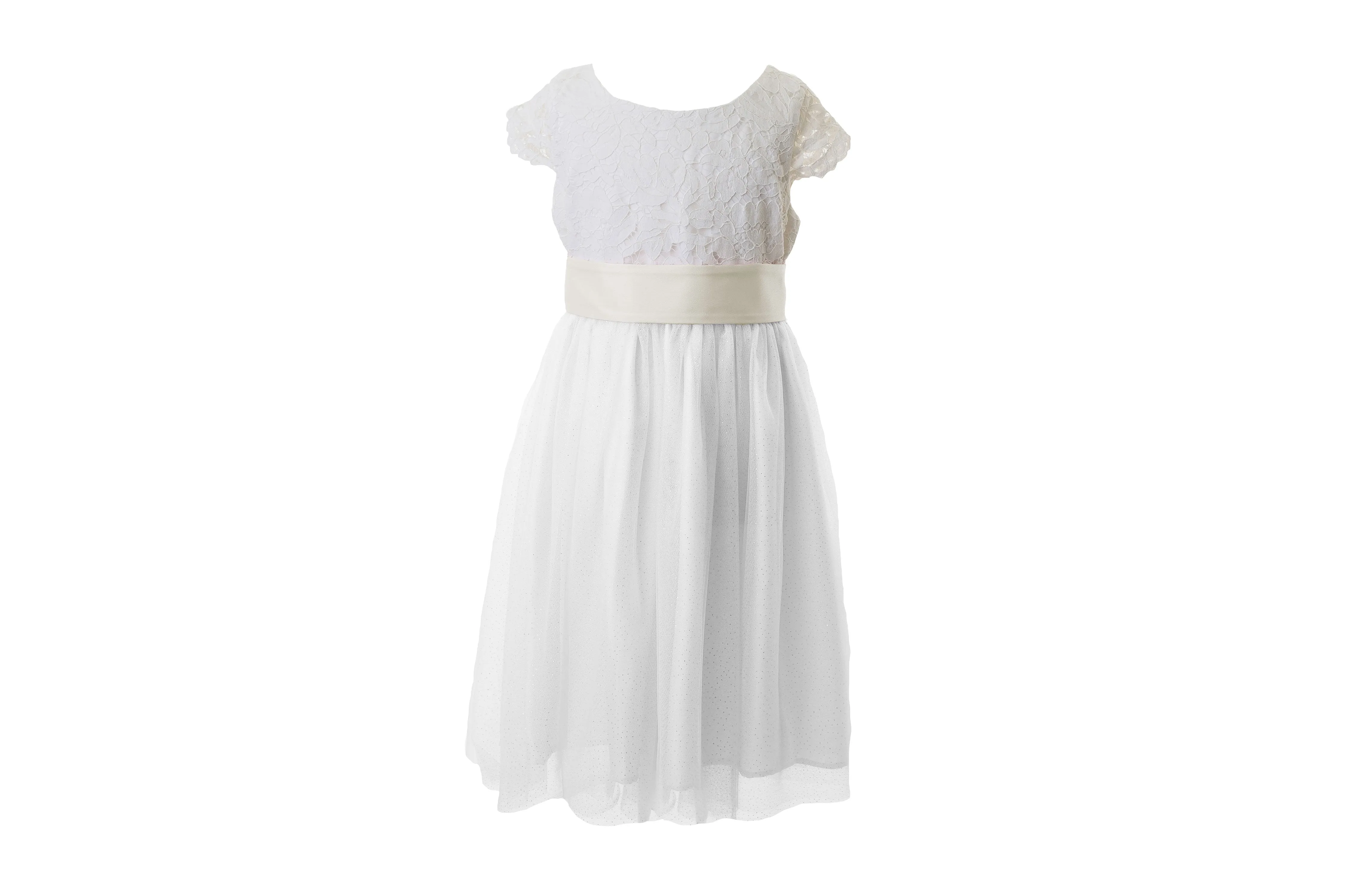 White Lace and Sparkle Tulle Flower Girl Dress