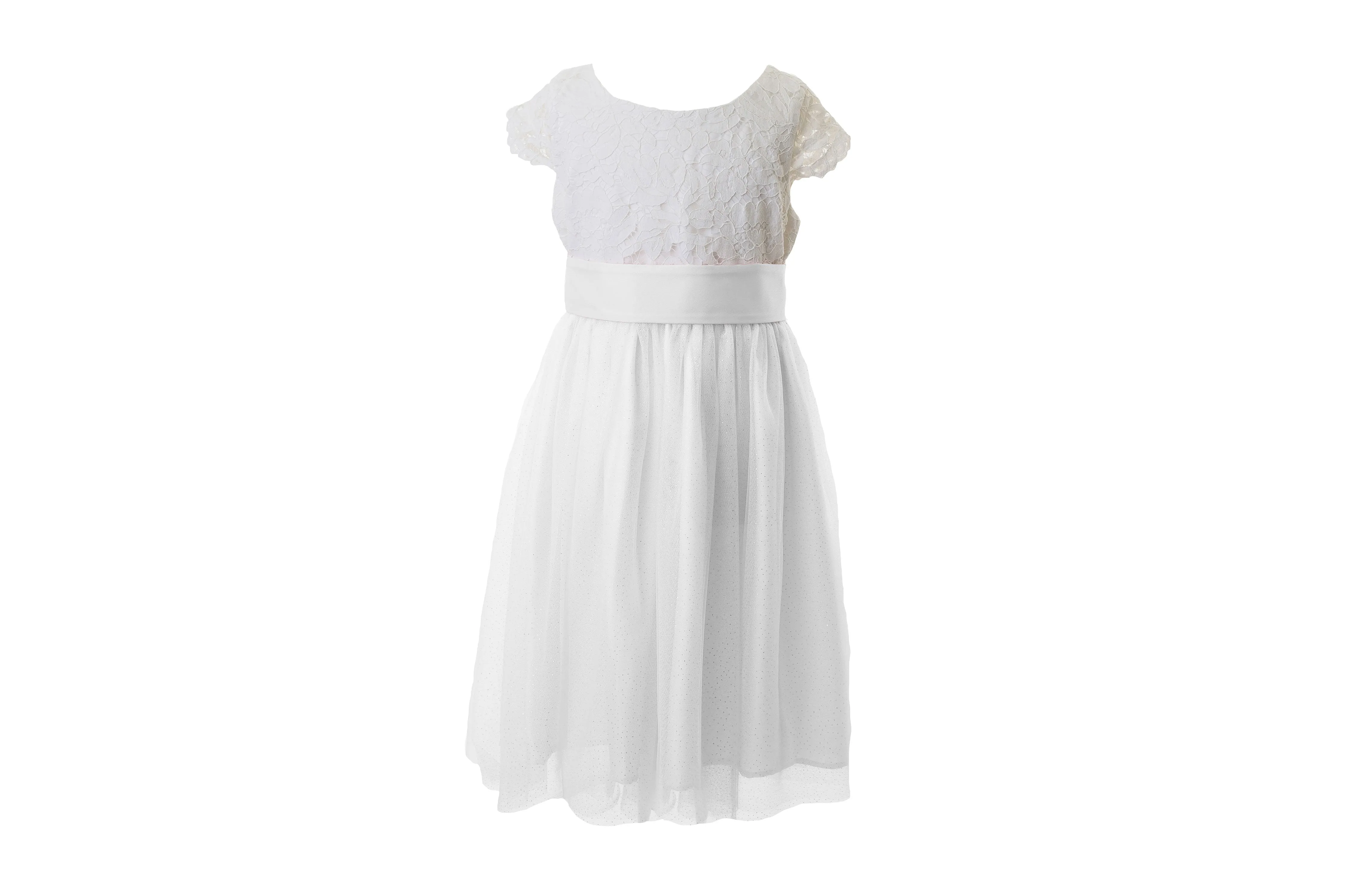 White Lace and Sparkle Tulle Flower Girl Dress