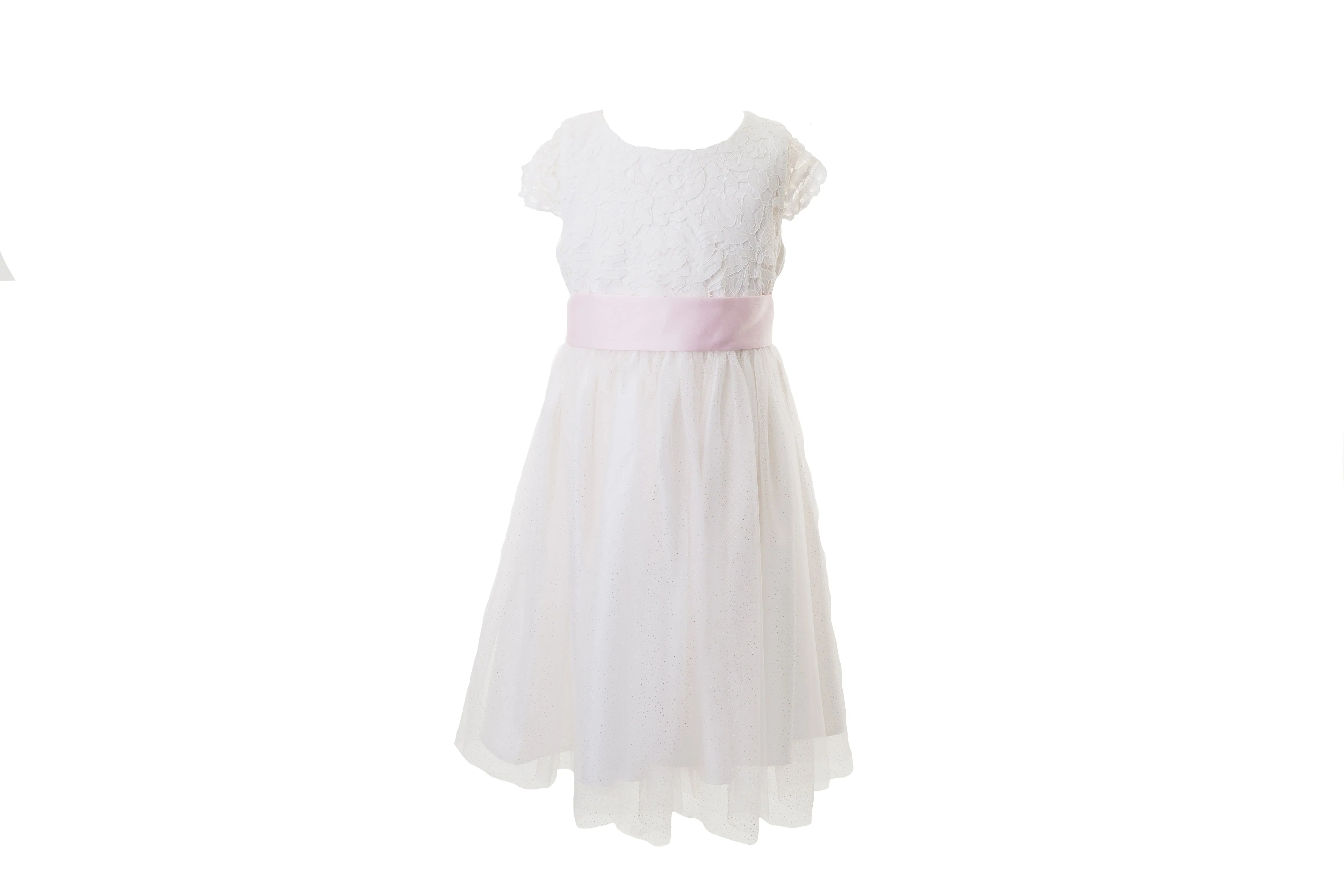 White Lace and Sparkle Tulle Flower Girl Dress