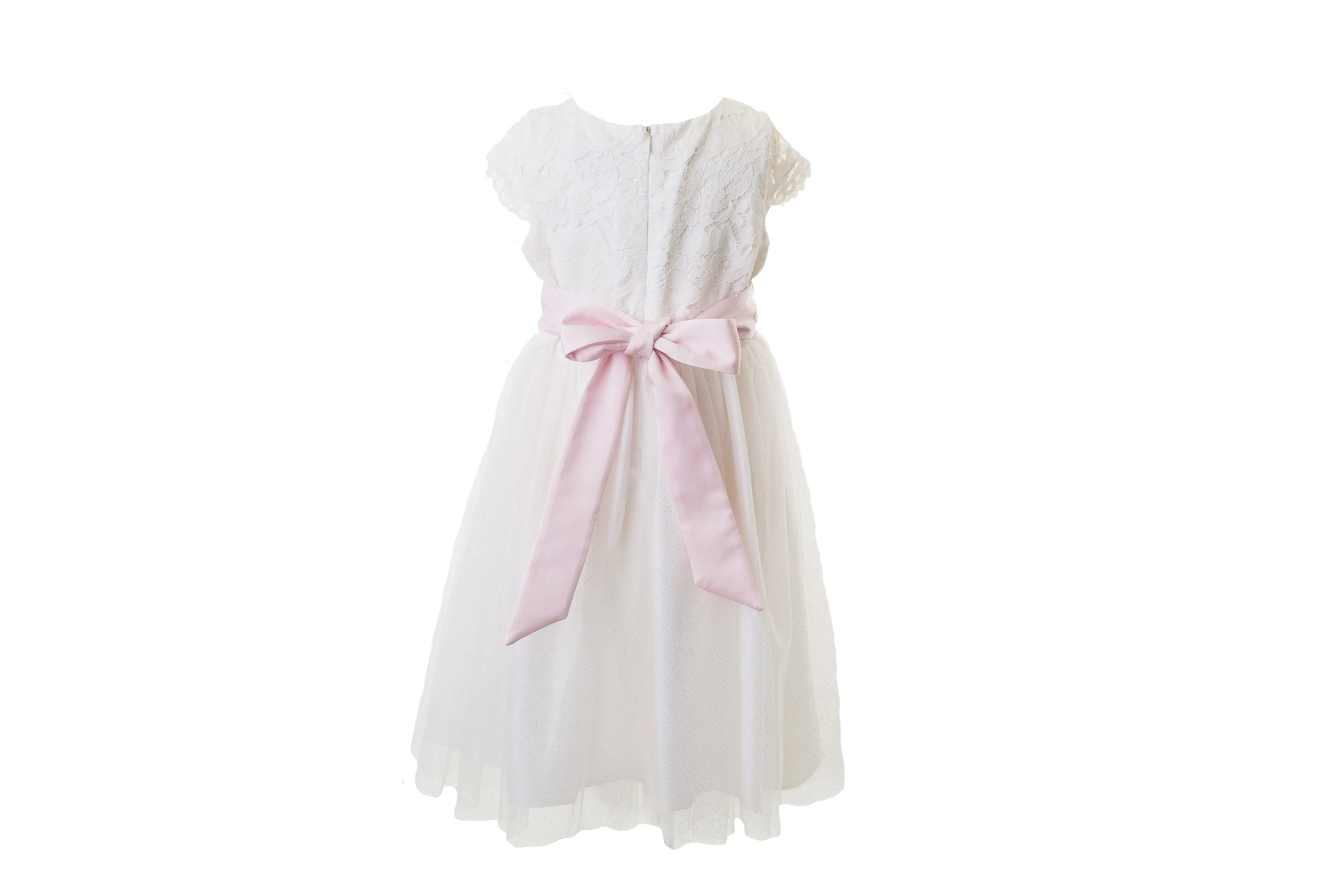 White Lace and Sparkle Tulle Flower Girl Dress