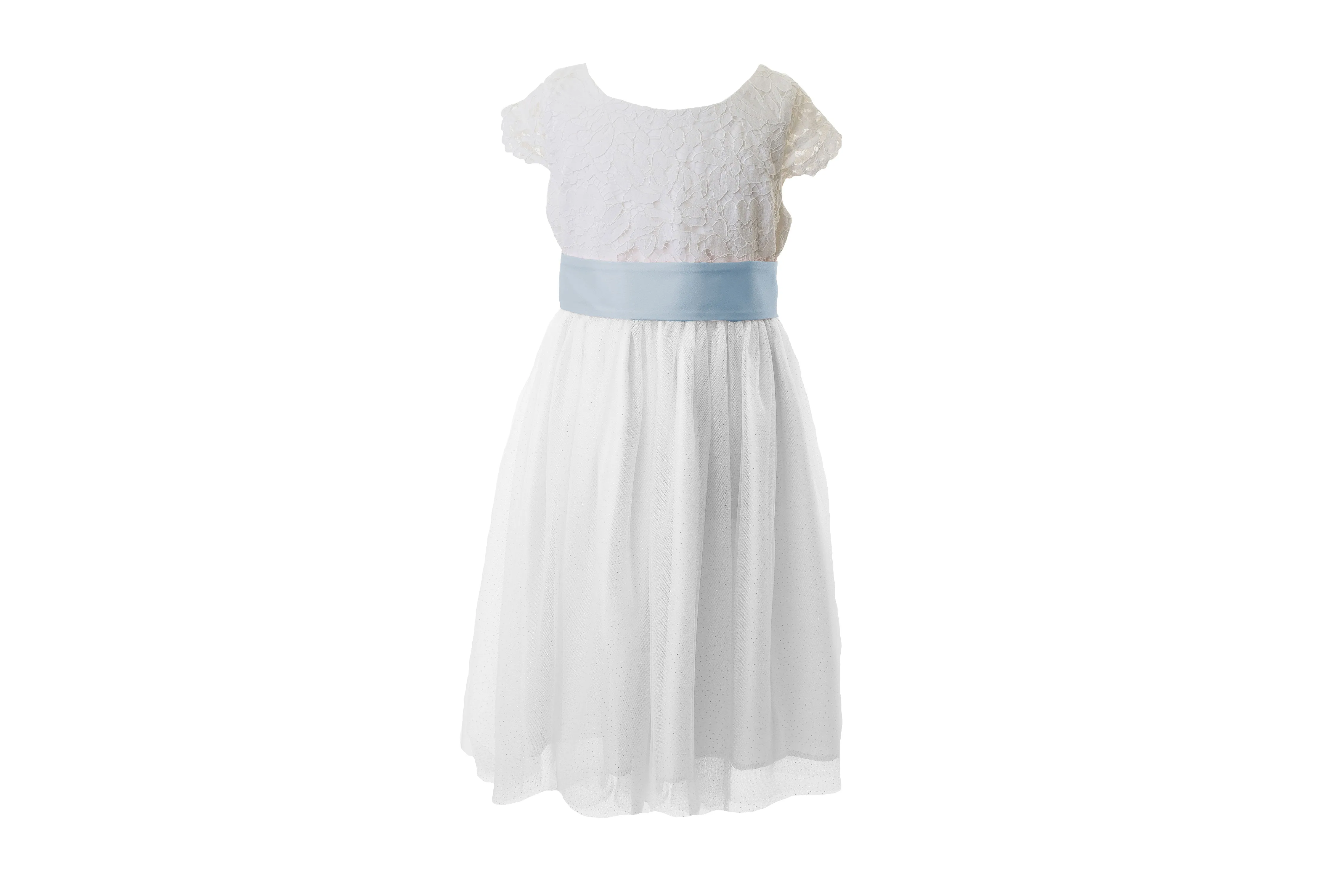 White Lace and Sparkle Tulle Flower Girl Dress
