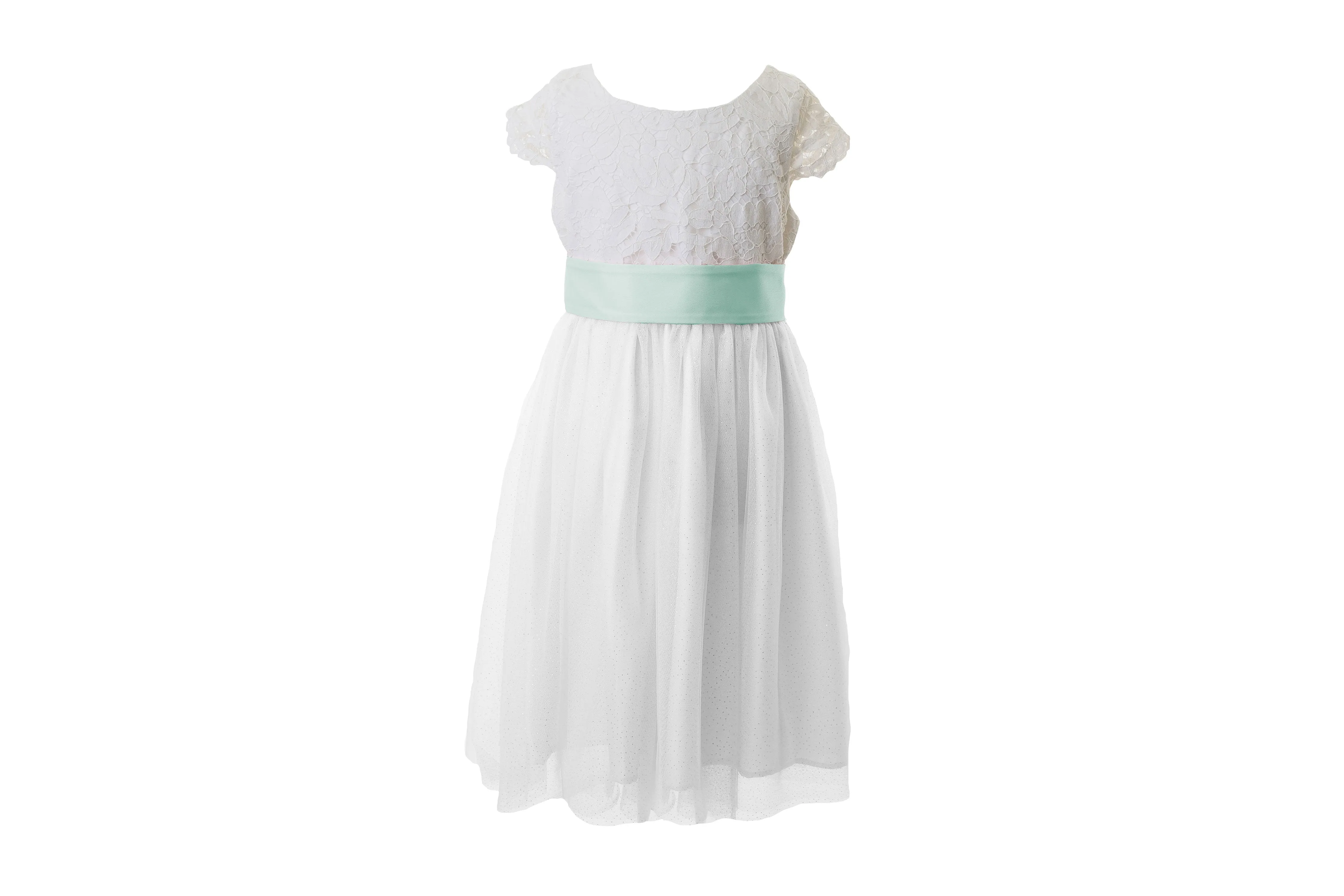 White Lace and Sparkle Tulle Flower Girl Dress