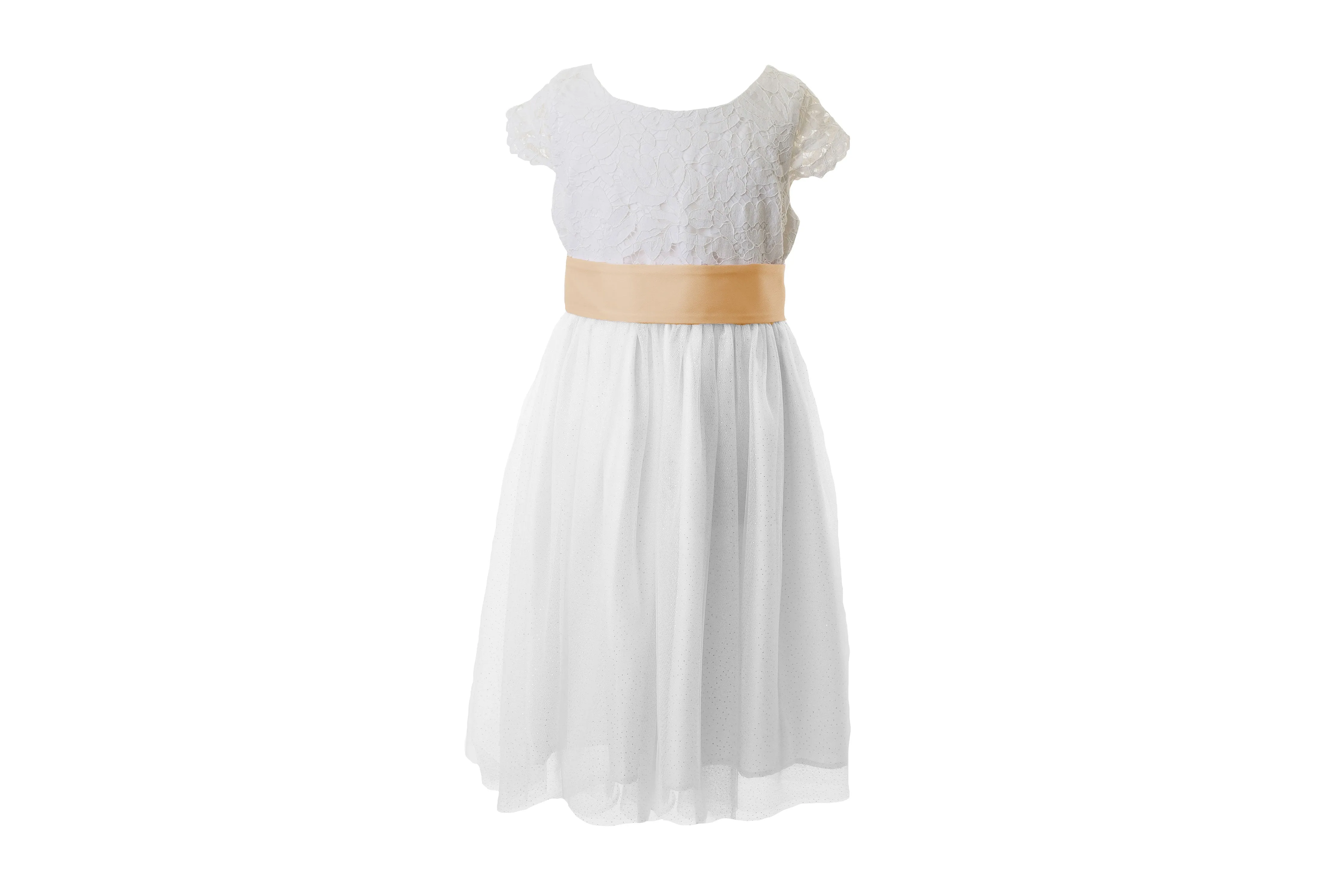 White Lace and Sparkle Tulle Flower Girl Dress