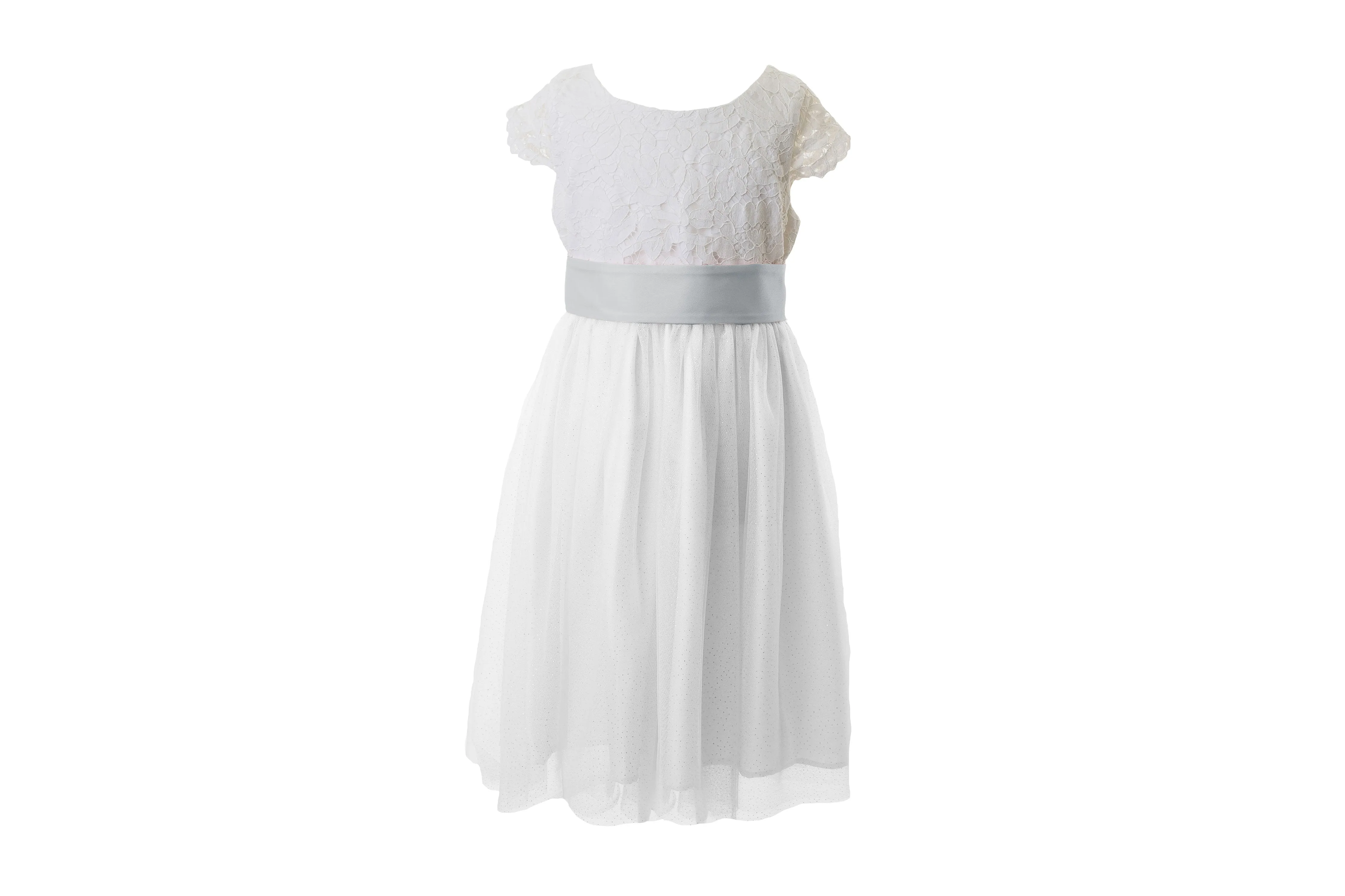 White Lace and Sparkle Tulle Flower Girl Dress
