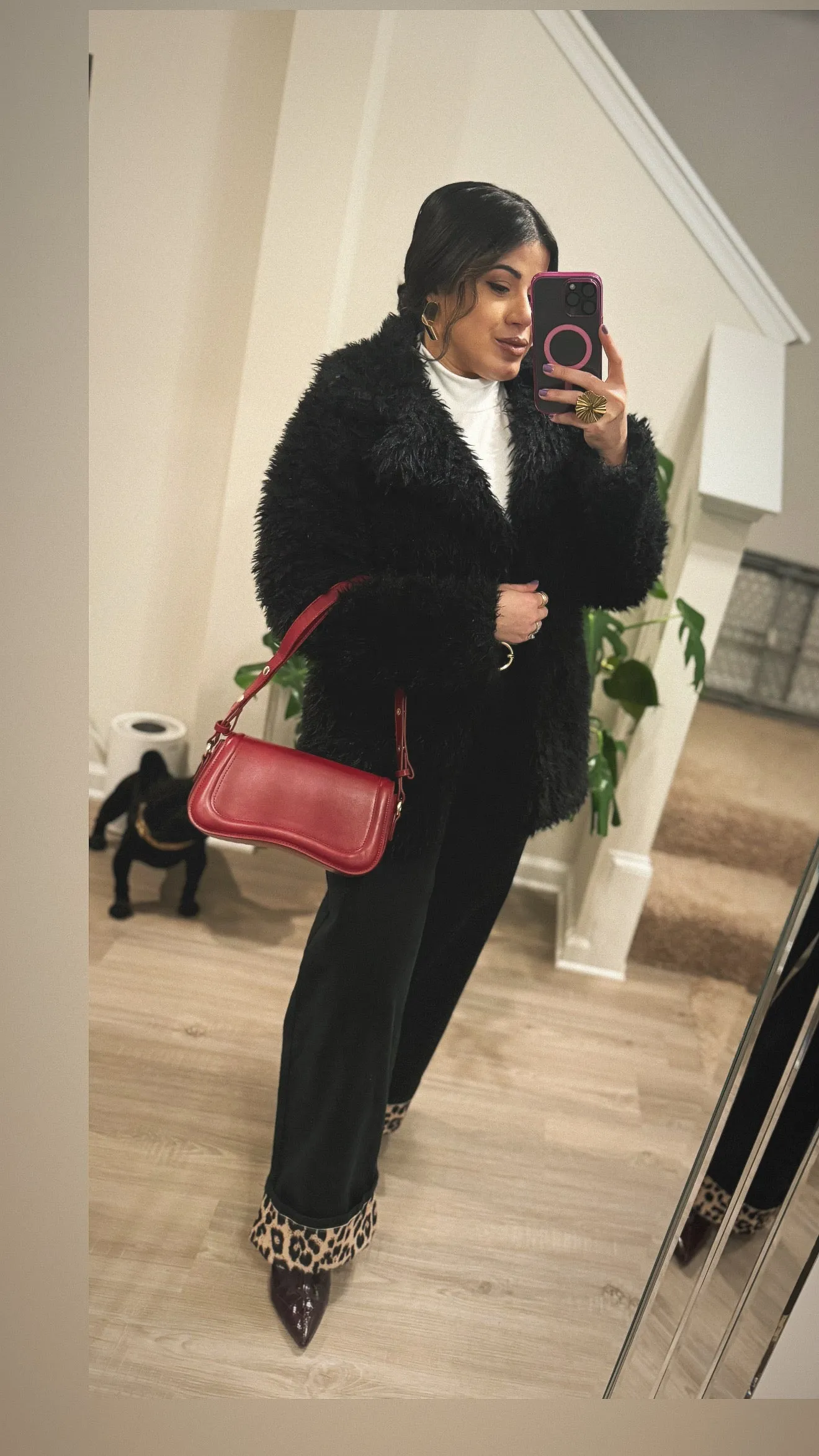 Wide Leg Jeans with Leopard trim