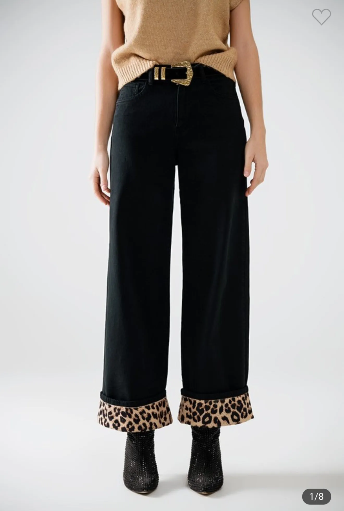 Wide Leg Jeans with Leopard trim