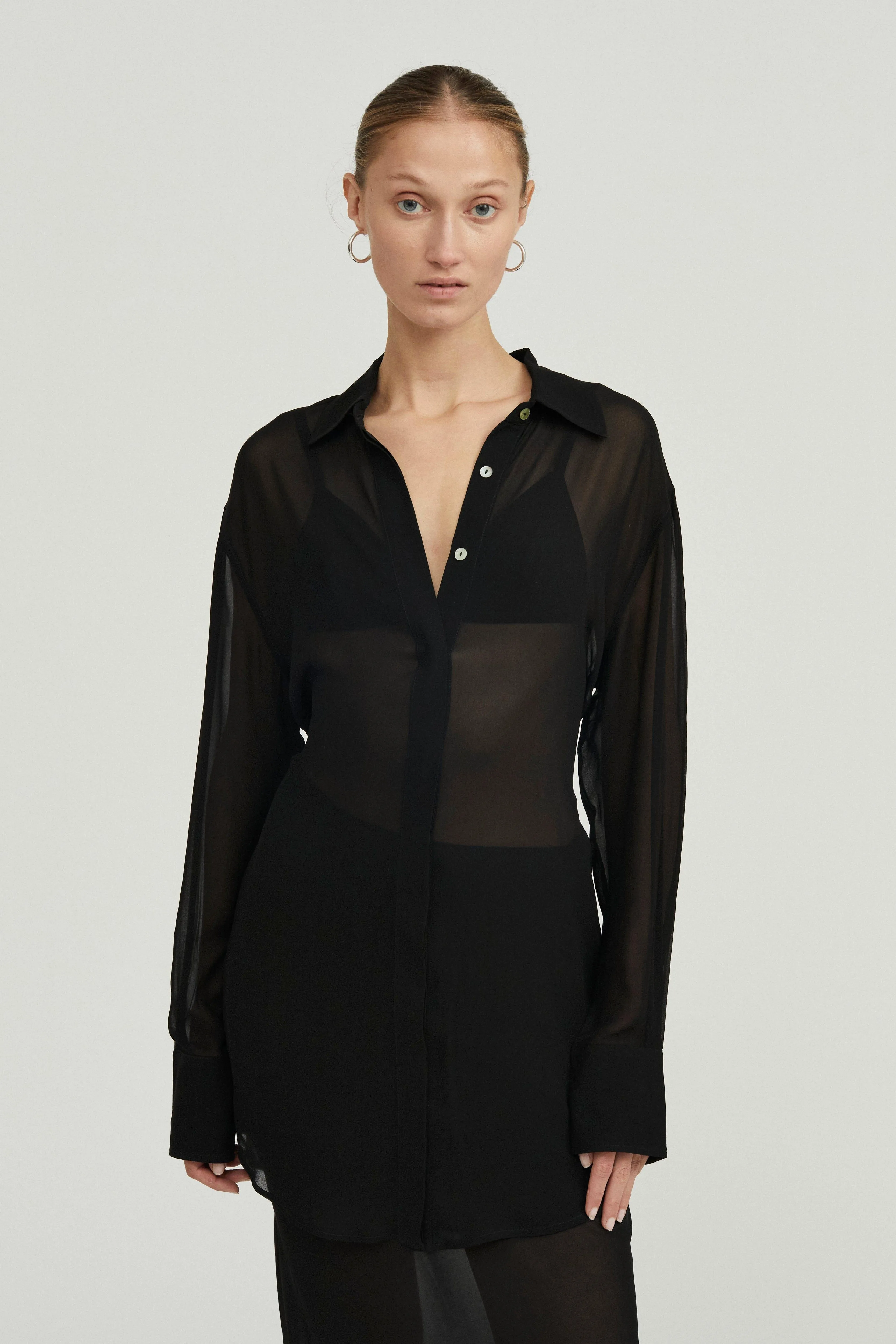 WISTERIA SHEER SHIRT DRESS | BLACK