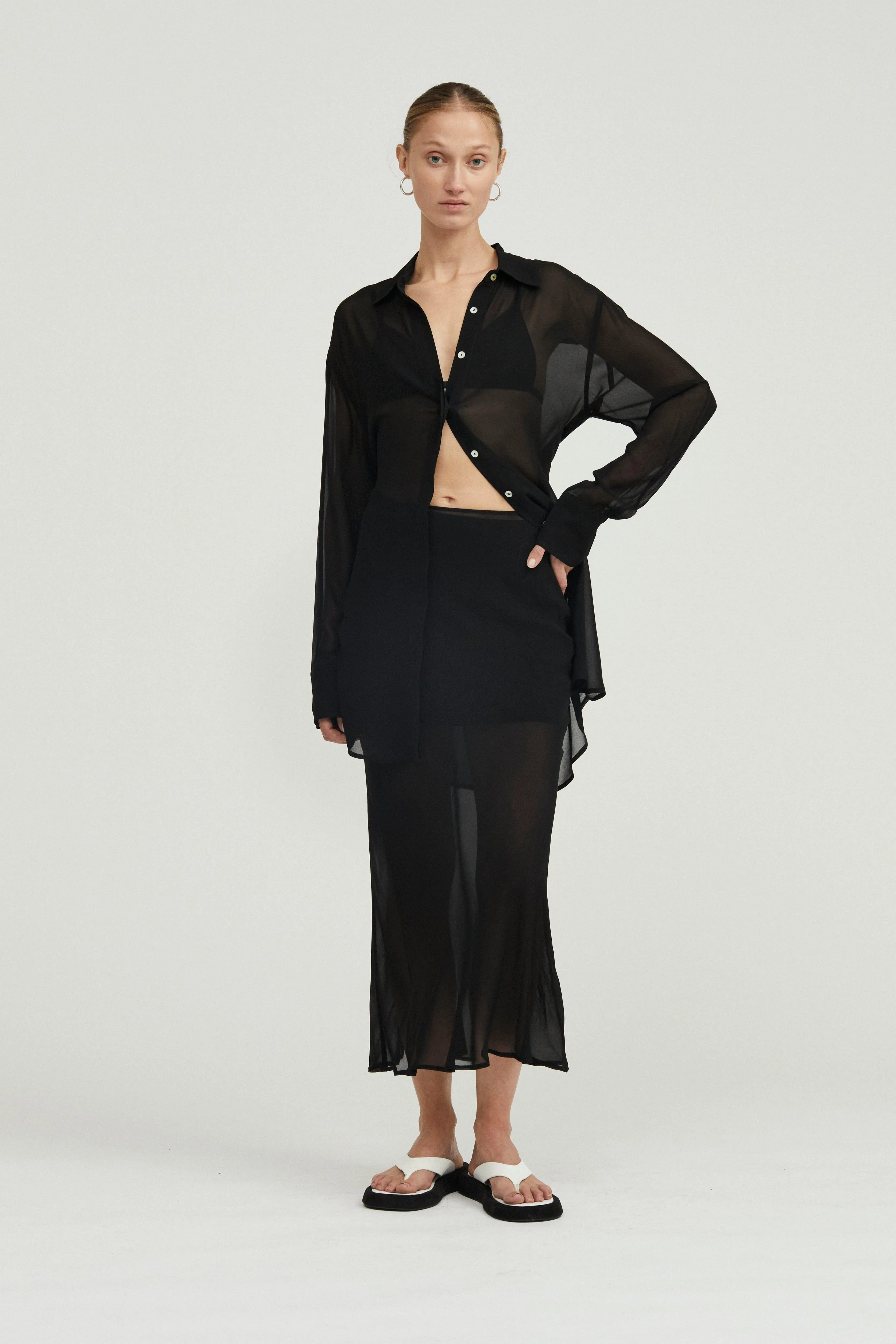 WISTERIA SHEER SHIRT DRESS | BLACK