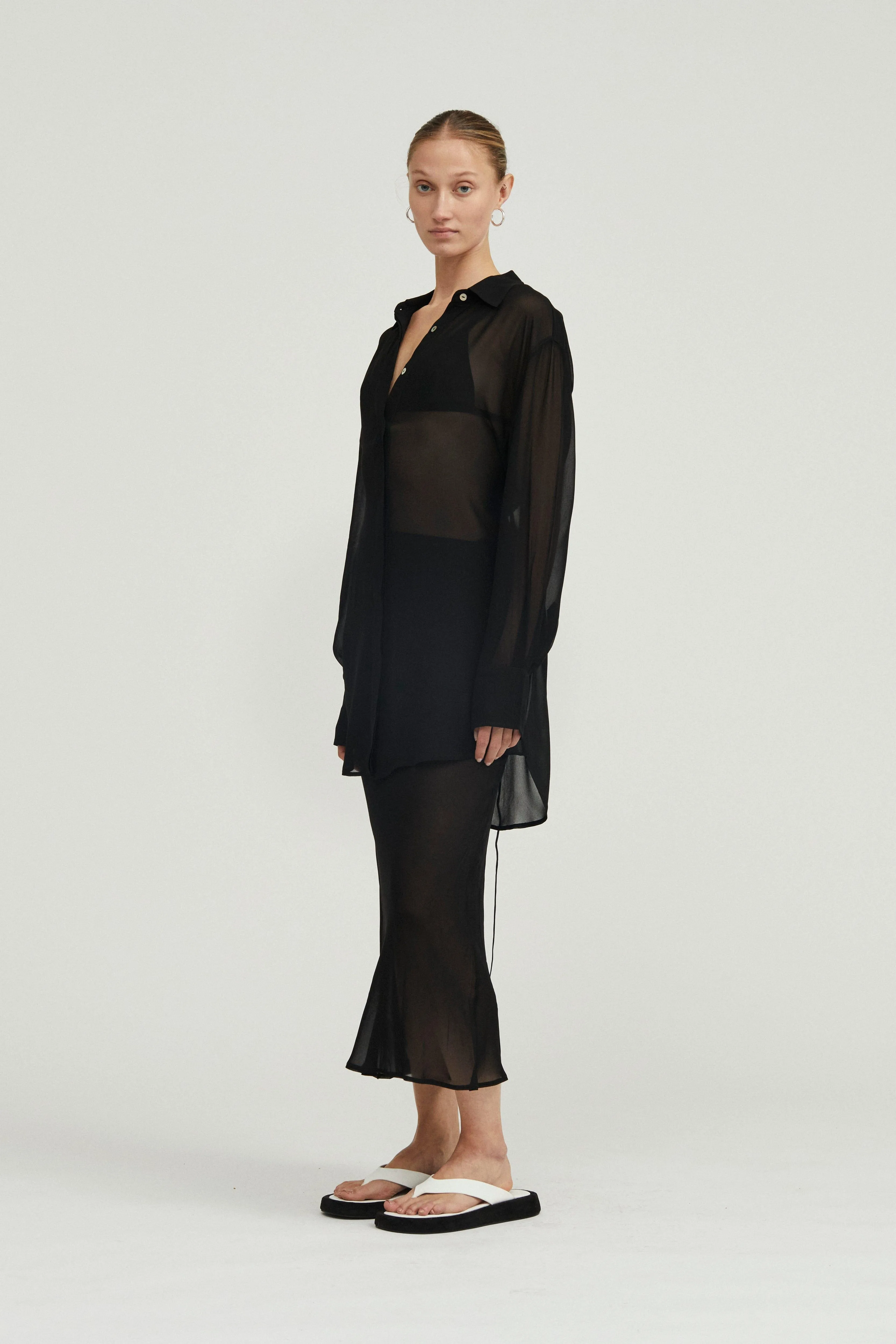 WISTERIA SHEER SHIRT DRESS | BLACK