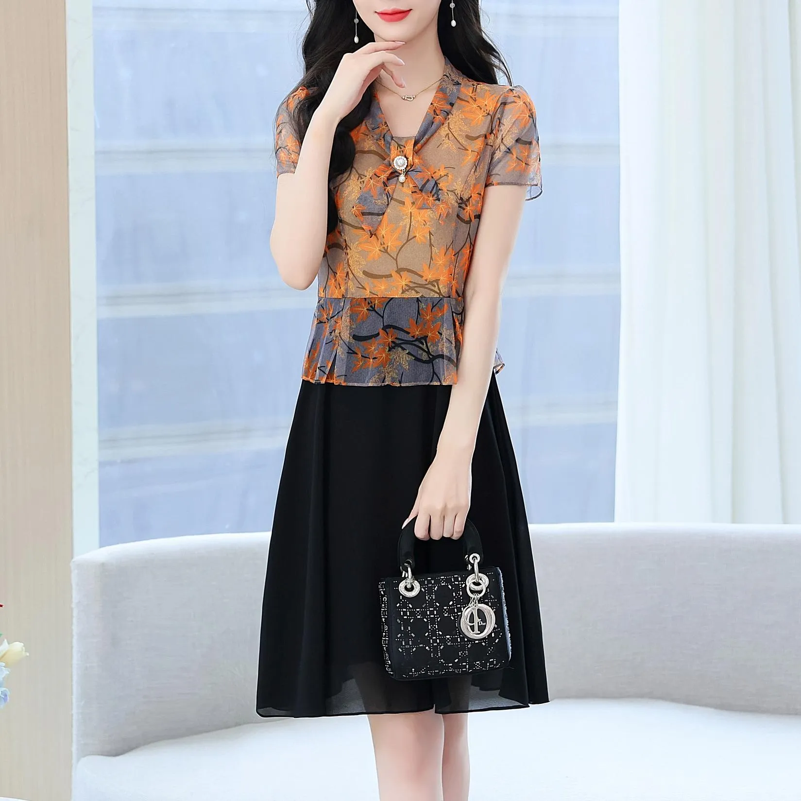 Women's Chic Faux Two-Piece Shirtdress for Elegant Occasions