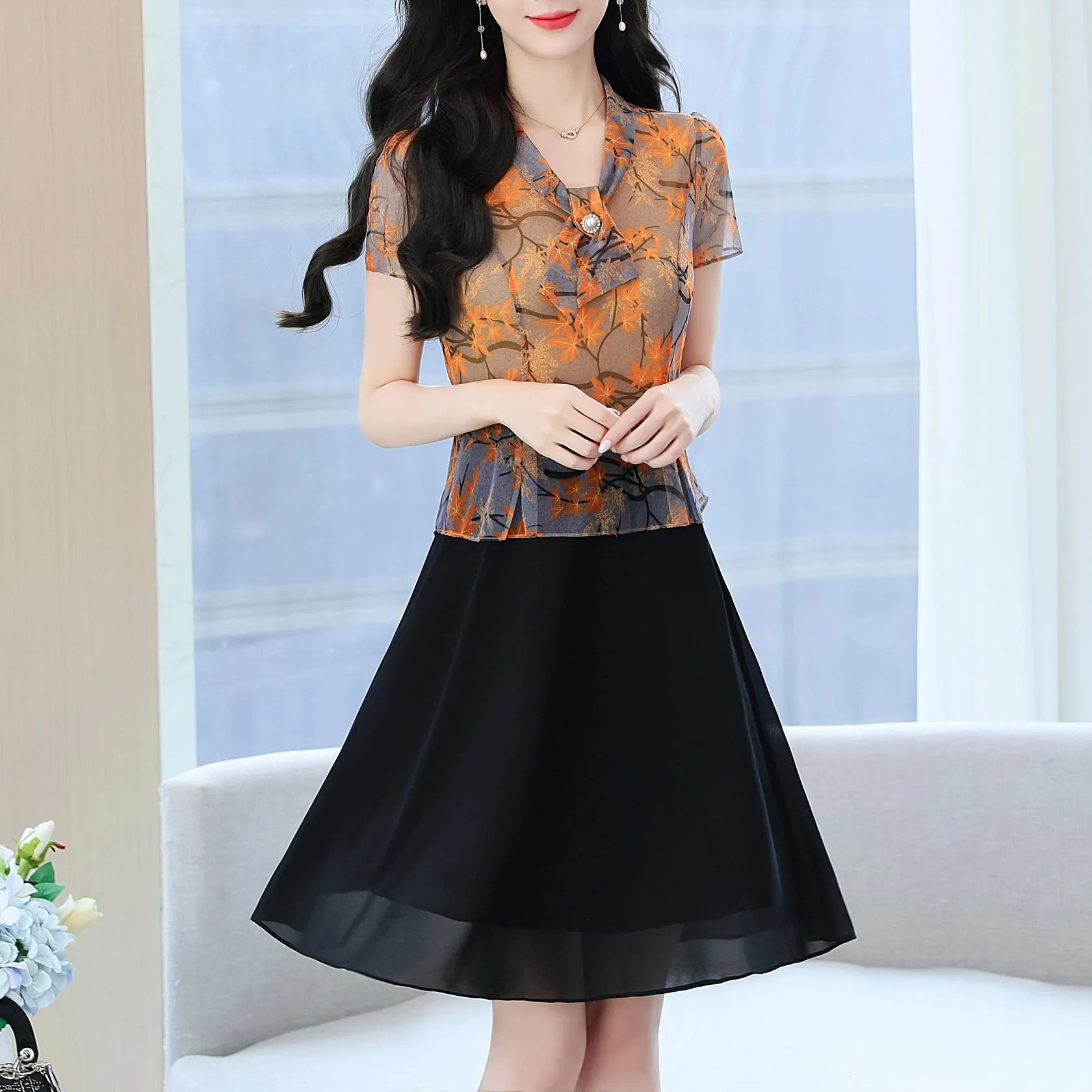 Women's Chic Faux Two-Piece Shirtdress for Elegant Occasions