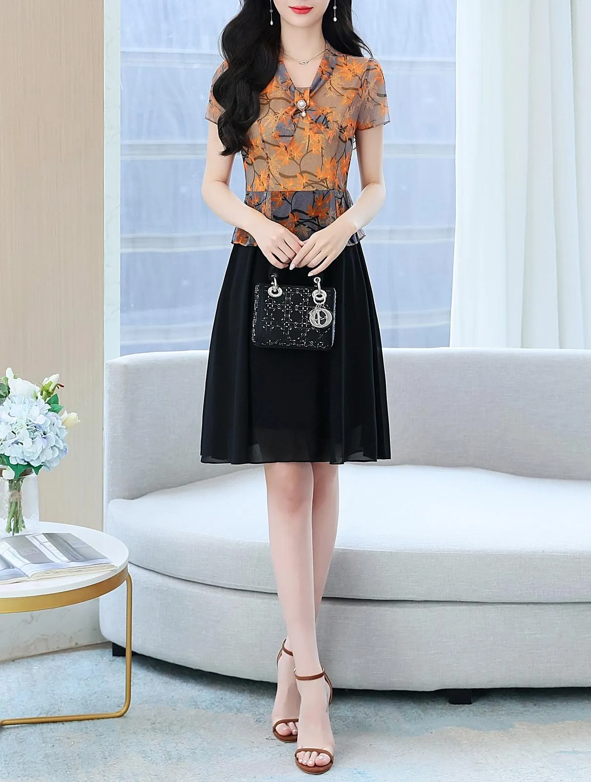 Women's Chic Faux Two-Piece Shirtdress for Elegant Occasions