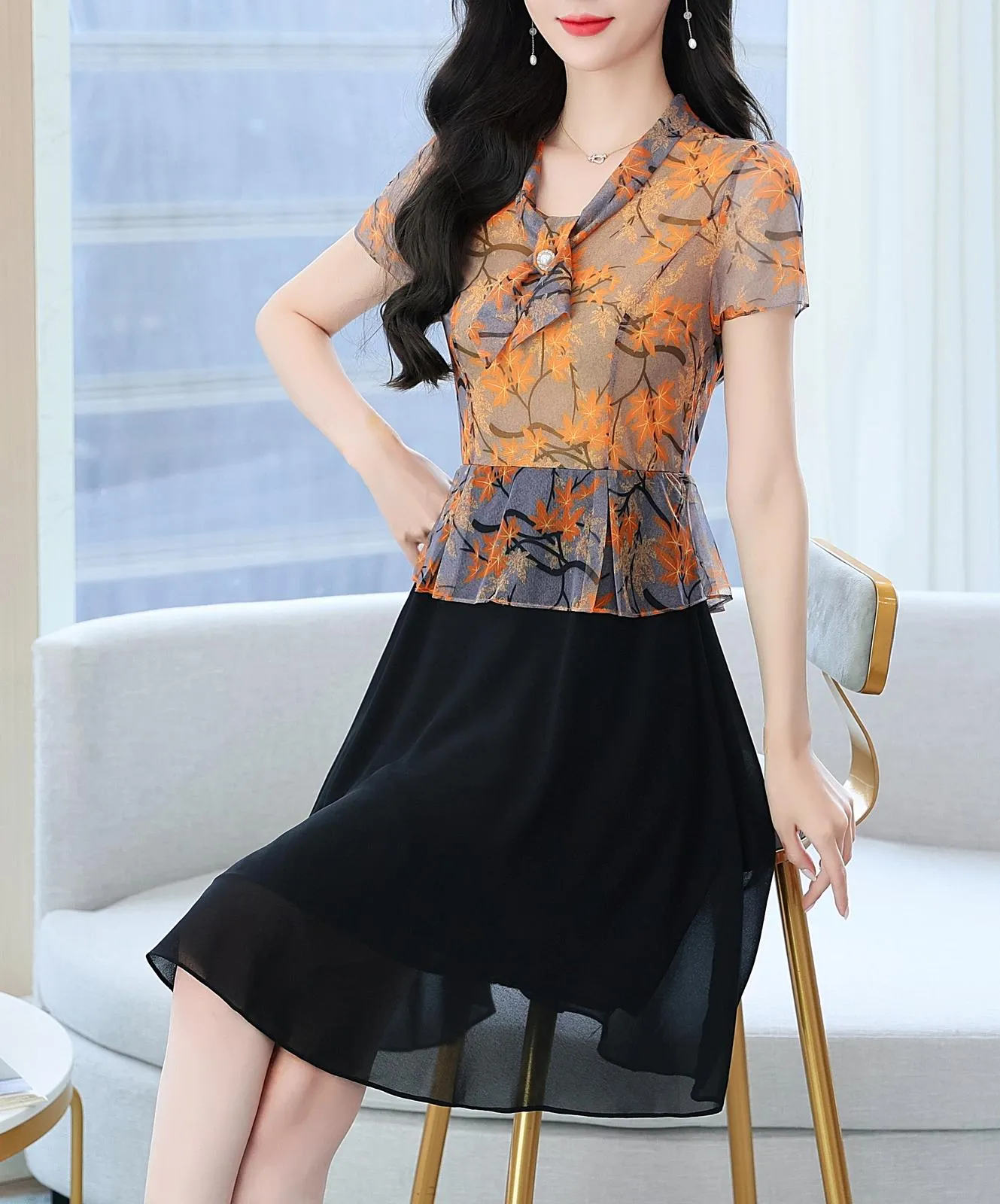 Women's Chic Faux Two-Piece Shirtdress for Elegant Occasions