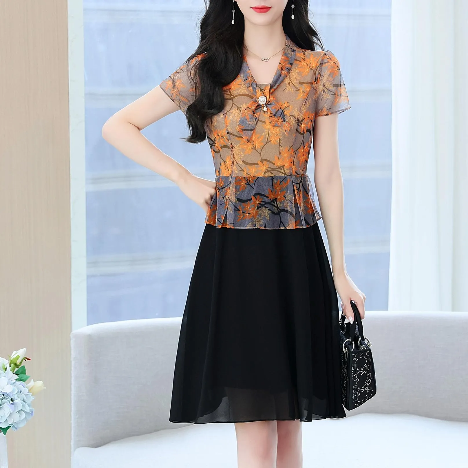 Women's Chic Faux Two-Piece Shirtdress for Elegant Occasions