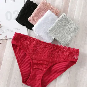 Women's Cotton Lace Briefs - Sexy Low-Rise Panties