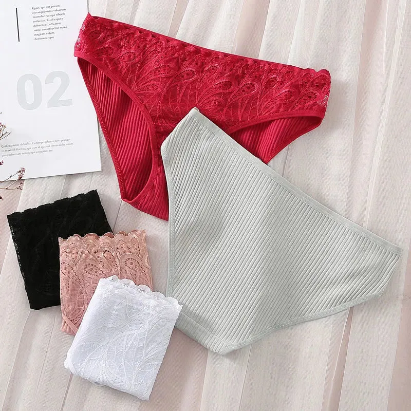 Women's Cotton Lace Briefs - Sexy Low-Rise Panties