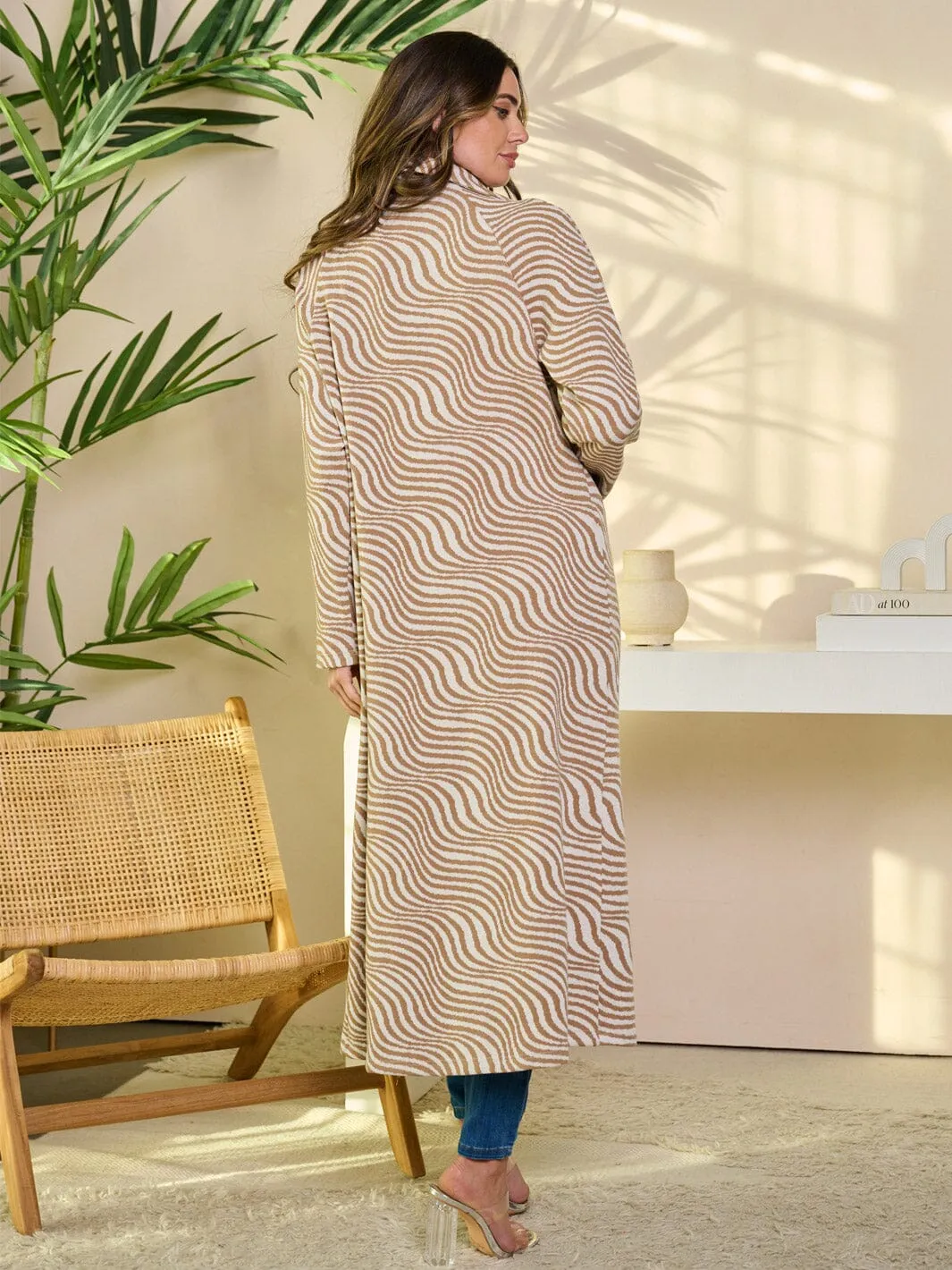 WOMEN'S LONG SLEEVE OPEN FRONT PRINTED COAT