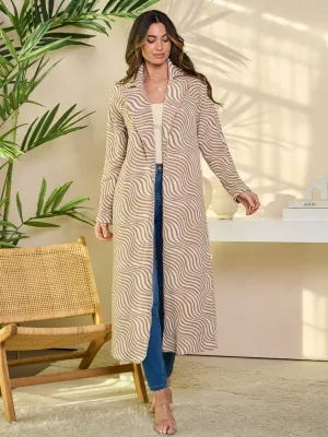 WOMEN'S LONG SLEEVE OPEN FRONT PRINTED COAT