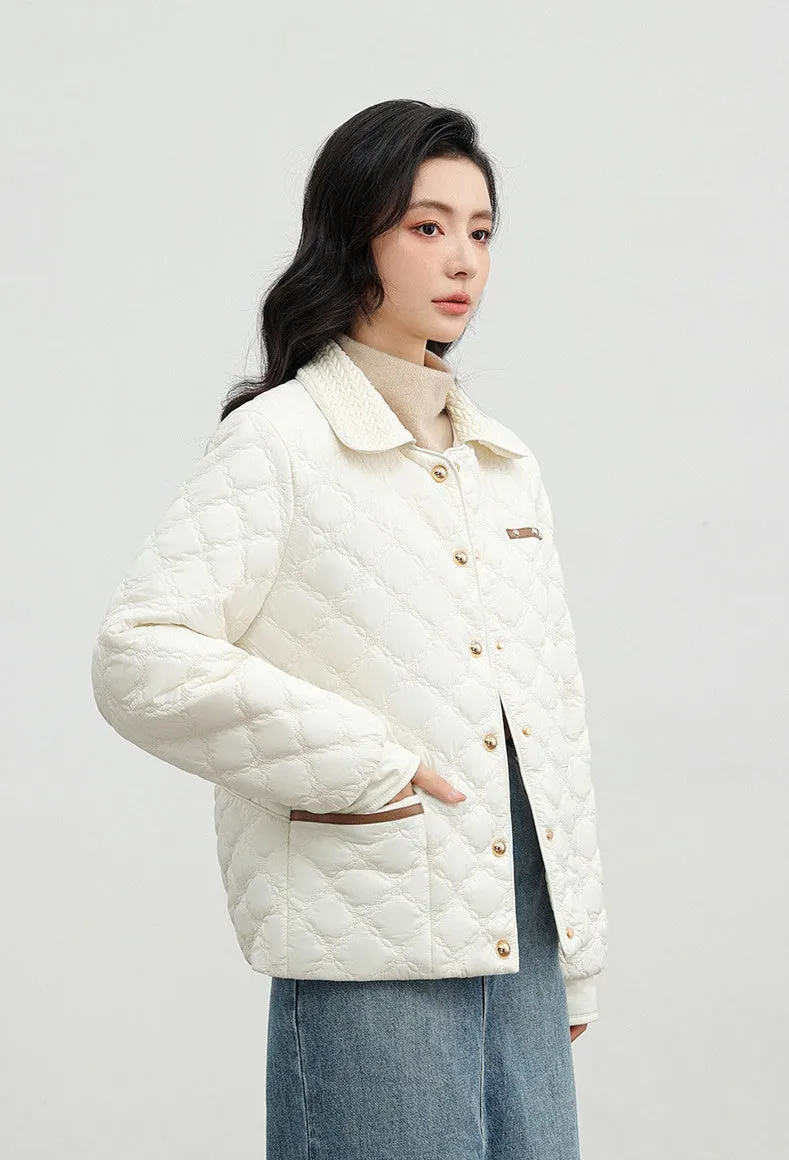 Women's Plain Diamond Quilt Puffer Jacket for Warmth and Comfort