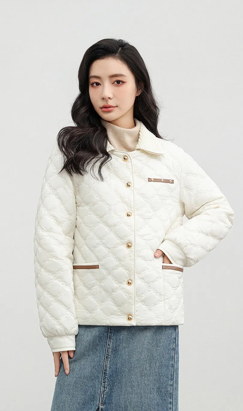 Women's Plain Diamond Quilt Puffer Jacket for Warmth and Comfort