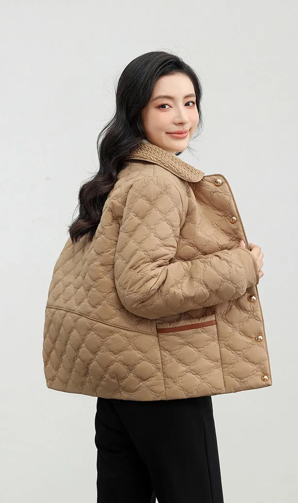 Women's Plain Diamond Quilt Puffer Jacket for Warmth and Comfort