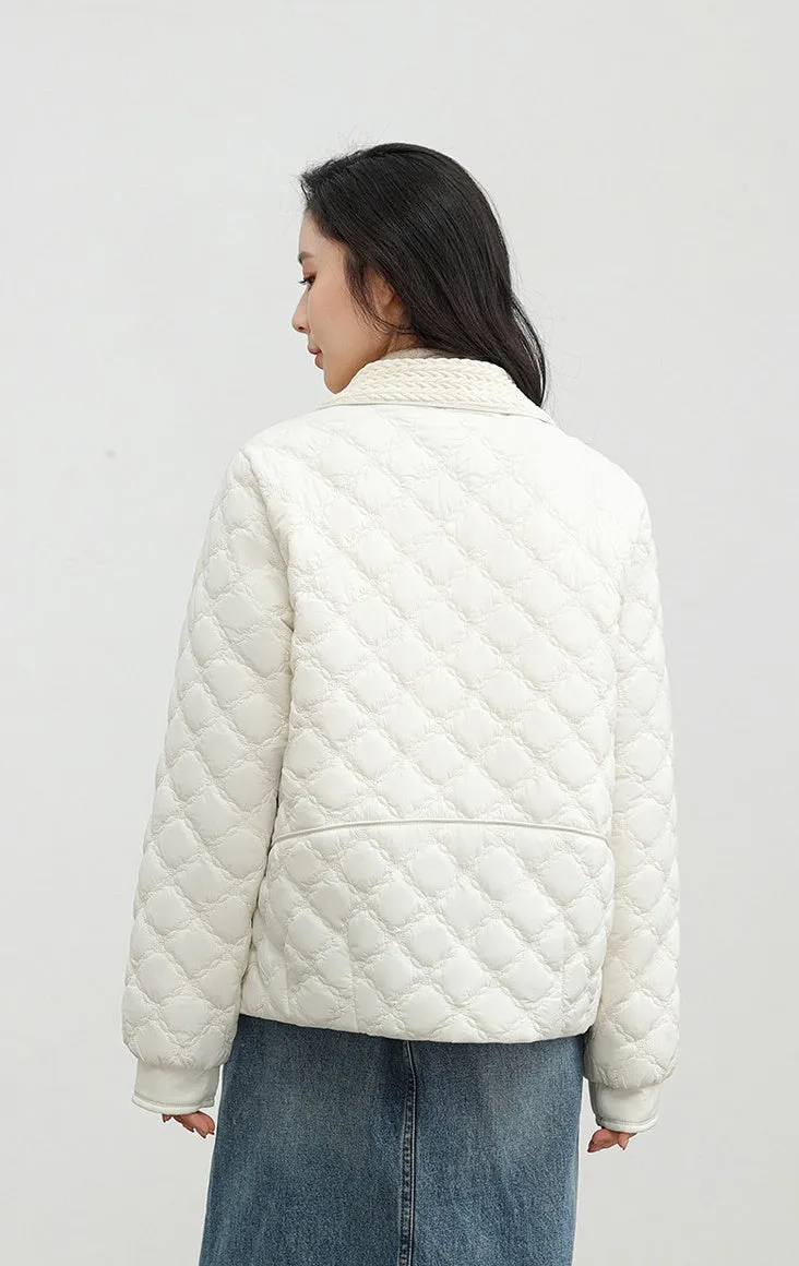 Women's Plain Diamond Quilt Puffer Jacket for Warmth and Comfort